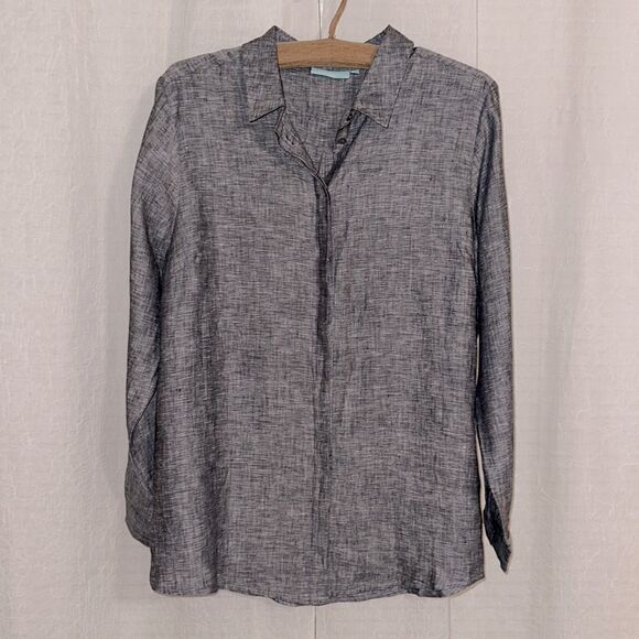 blue illusion L Chambray Ink across Dye Blue Long Sleeve Button Front Shirt - Picture 3 of 16